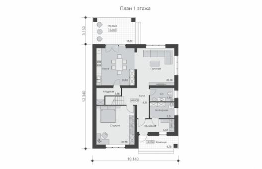 Двухэтажный дом с четырьмя спальнями и террасой